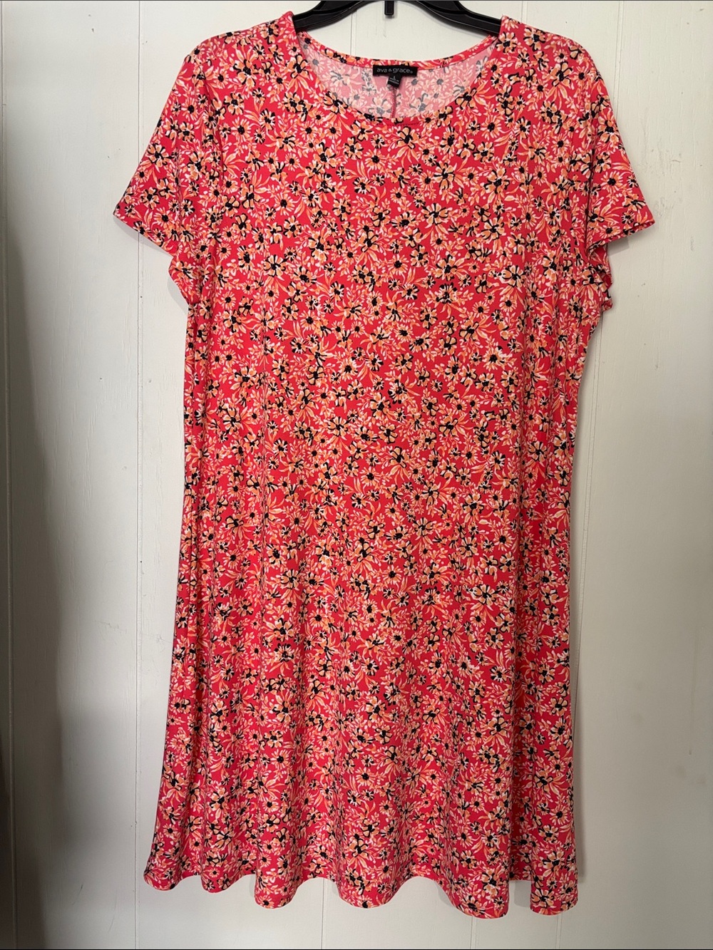 Ava & Grace Bright Coral Floral Swing Dress